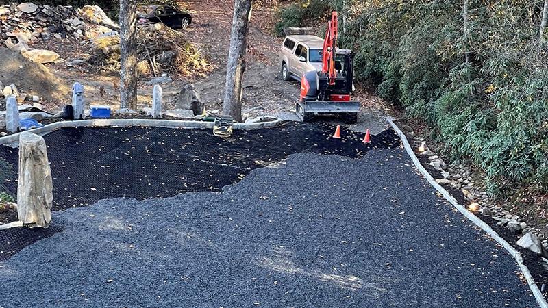  Installing gravel pavers on steep drive at mountain lodge in North Carolina